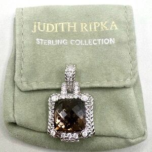 Judith Ripka Sterling Silver Smoky Quartz Faceted CZ Pendant Enhancer